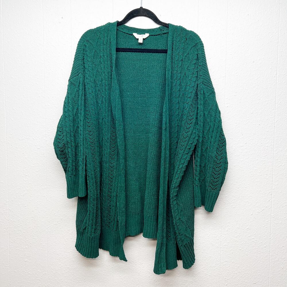 Terra & Sky Chunky Cable Knit Cardigan Women 2X Open Front Warm Cozy Casual Wear